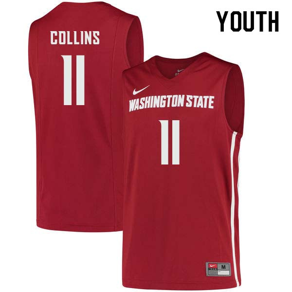 Youth #11 Don Collins Washington State Cougars College Basketball Jerseys Sale-Crimson - Click Image to Close